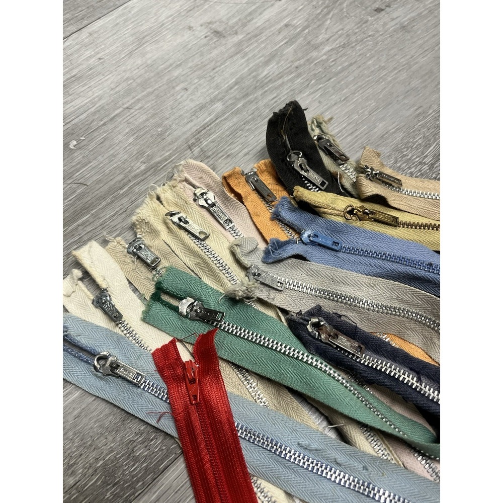 Vintage Lot Of 15 Ideal Talon Multi Color Metal Nylon Zippers